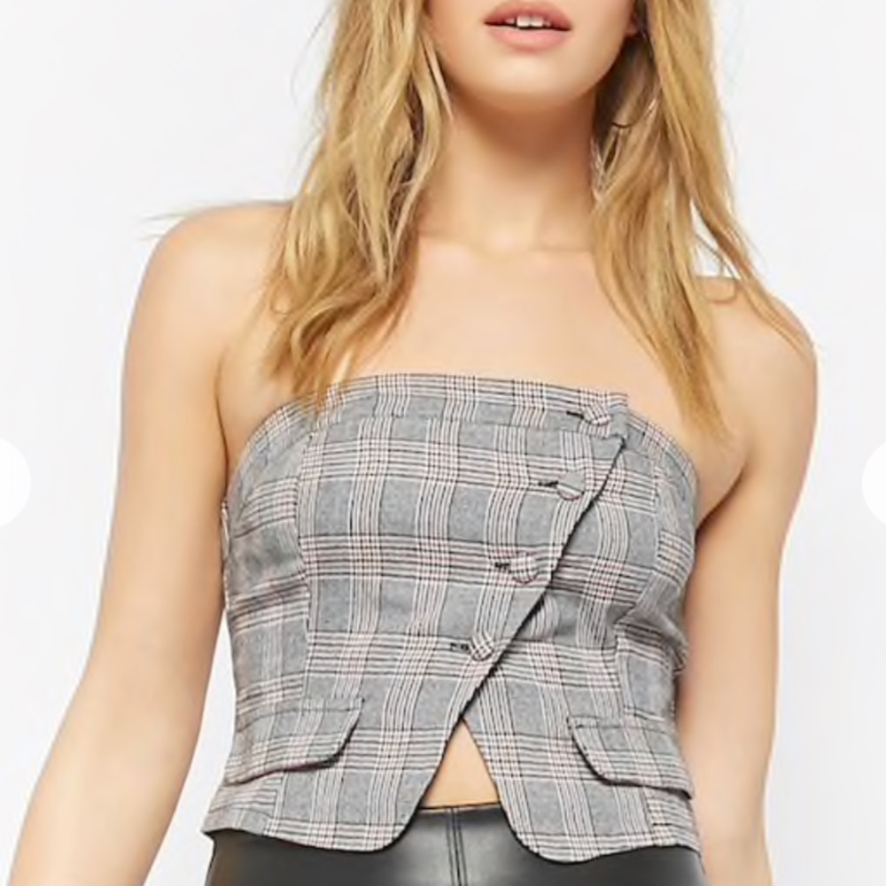 Forever21 off shoulder plaid design top